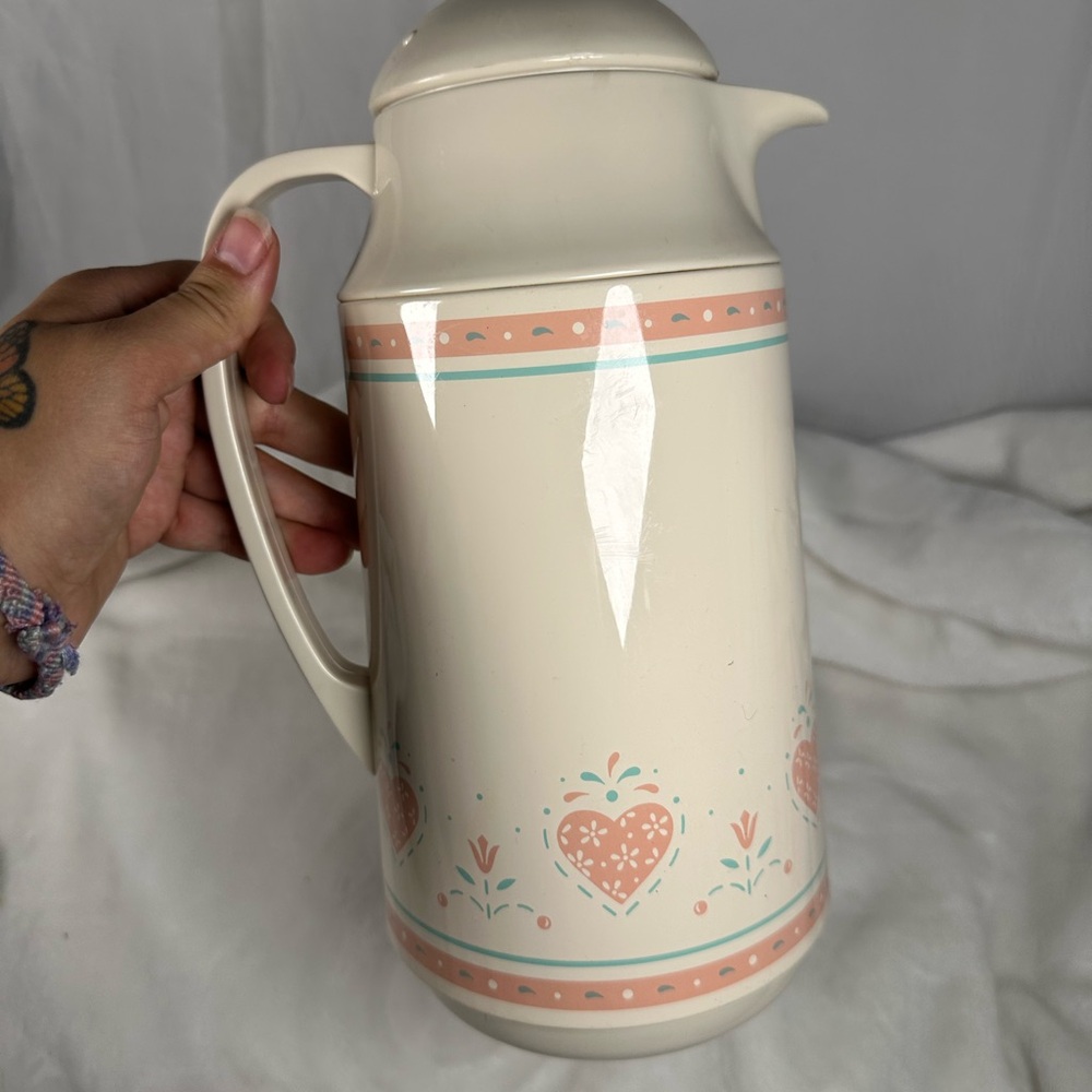Corelle Cream Pitcher with Peach and Teal Heart Motif